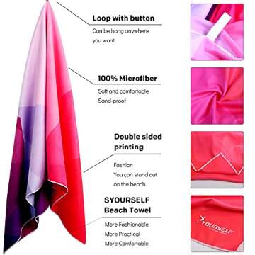 SYOURSELF Microfiber Beach Towel for Travel, 71"x 35",Extra Large Beach Towels,Quick Dry,Super Absorbent, Lightweight Sand Free Towel for Pool, Swim, Water Sports, Gym, Camping,Outdoor,Picnic(Geo)