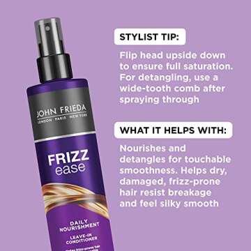 John Frieda Frizz Ease Daily Nourishment Leave-In Conditioner, Detangles Frizzy, Damaged Hair, Reduces Breakage, Protects Against Heat, with Vitamins A, C, E & Green Tea Extract, 8 Oz