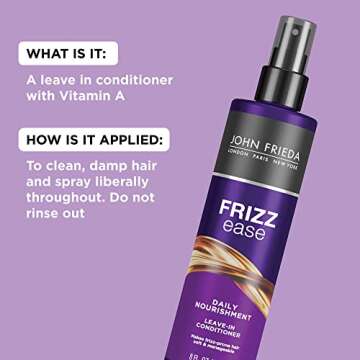 John Frieda Frizz Ease Daily Nourishment Leave-In Conditioner, Detangles Frizzy, Damaged Hair, Reduces Breakage, Protects Against Heat, with Vitamins A, C, E & Green Tea Extract, 8 Oz
