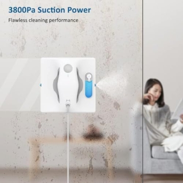 HUTT W8 Window Cleaner Robot with Auto Water Spray, 3800PA Suction Power Automatic Window Cleaning Robot with Anti-Falling Laser Sensor Detection for for Window, Glass, Marble Wall (Square)
