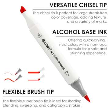 Grabie Alcohol Based Marker with Case and Coloring Book, 48-color Double Tipped Alcohol Markers, Chisel & Brush Alcohol-based Art Marker Set for Adults Coloring Illustration