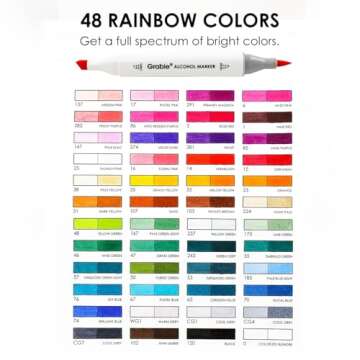 Grabie Alcohol Based Marker with Case and Coloring Book, 48-color Double Tipped Alcohol Markers, Chisel & Brush Alcohol-based Art Marker Set for Adults Coloring Illustration