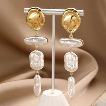 HETICA Baroque Pearl Earrings for Women - Large Teardrop Drop Earrings Statement Pearl Dangle Earring Fashion Bridal Wedding Pearl Earrings Gift for Women