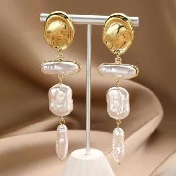 HETICA Baroque Pearl Earrings for Women - Large Teardrop Drop Earrings Statement Pearl Dangle Earring Fashion Bridal Wedding Pearl Earrings Gift for Women
