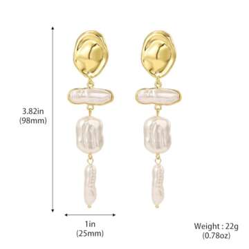 HETICA Baroque Pearl Earrings for Women - Large Teardrop Drop Earrings Statement Pearl Dangle Earring Fashion Bridal Wedding Pearl Earrings Gift for Women