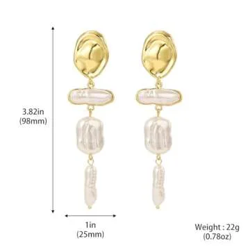 HETICA Baroque Pearl Earrings for Women - Large Teardrop Drop Earrings Statement Pearl Dangle Earring Fashion Bridal Wedding Pearl Earrings Gift for Women