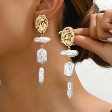 HETICA Baroque Pearl Earrings for Women - Large Teardrop Drop Earrings Statement Pearl Dangle Earring Fashion Bridal Wedding Pearl Earrings Gift for Women