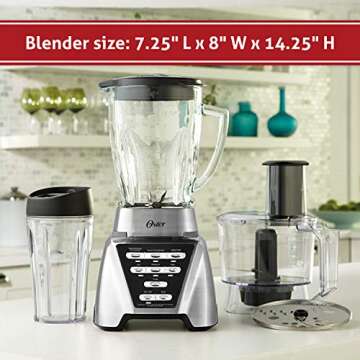Oster Blender | Pro 1200 with Glass Jar, 24-Ounce Smoothie Cup and Food Processor Attachment, Brushed Nickel - BLSTMB-CBF-000