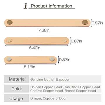 Creation Core 2Pcs Genuine Leather Drawer Pulls Wardrobe Cabinet Knobs with Screw(Bright Chrome Copp...