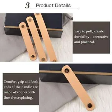 Creation Core 2Pcs Genuine Leather Drawer Pulls Wardrobe Cabinet Knobs with Screw(Bright Chrome Copper Head/Hole Distance:6.30")