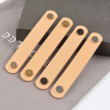 Creation Core 2Pcs Genuine Leather Drawer Pulls Wardrobe Cabinet Knobs with Screw(Bright Chrome Copper Head/Hole Distance:6.30")