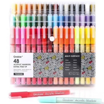 Grabie Acrylic Paint Pens Set - 48 Colors, Extra Fine Tip for Art Projects