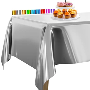 PartyWoo Silver Foil Tablecloth for Parties and Events
