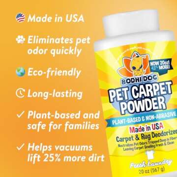 Bodhi Dog Natural Carpet Powder - Dry Pet Smell Eliminator & Urine Odor Remover - Loosens Fur & Dirt - Plant-Based and Biodegradable Room Freshener for Home with Pets - Fresh Laundry (Pack of 2)