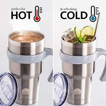 ALBOR 30 oz Insulated Coffee Tumbler With Lid and Straw, Insulated Water Bottle, Stainless Steel Tumbler, Leak Proof Water Bottle, Travel Coffee Mug (Steel, 30 oz)