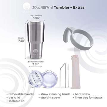 ALBOR 30 oz Insulated Coffee Tumbler With Lid and Straw, Insulated Water Bottle, Stainless Steel Tumbler, Leak Proof Water Bottle, Travel Coffee Mug (Steel, 30 oz)