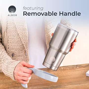 ALBOR 30 oz Insulated Coffee Tumbler With Lid and Straw, Insulated Water Bottle, Stainless Steel Tumbler, Leak Proof Water Bottle, Travel Coffee Mug (Steel, 30 oz)