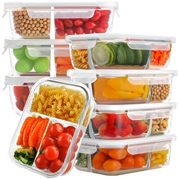 Bayco 8 Pack Glass Meal Prep Containers - Airtight, BPA-Free & Leak Proof