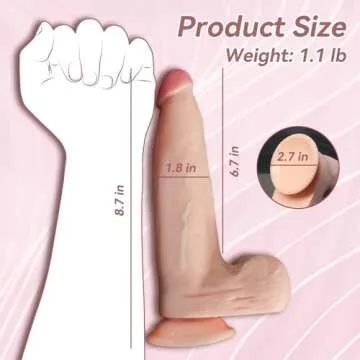 1.77'' Diameter Huge Dildo with Small Glans Black Dildo for Women, 8.6'' Safe PVC Material Anal Big Thick Dildo with Strong Suction Cup Adult G-spot Penis for Male Female Adult Toys & Games