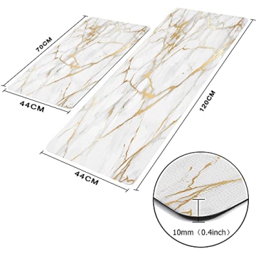 Mrcrypos Cushioned Gold White Kitchen Rugs Non-Slip Mats