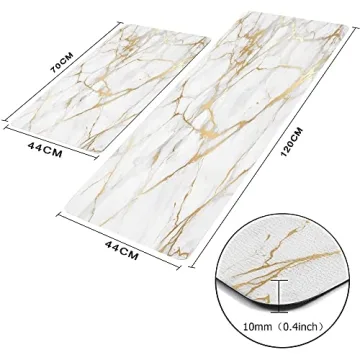 Mrcrypos Cushioned Gold White Kitchen Rugs Non-Slip Mats