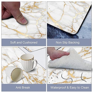 Mrcrypos Cushioned Gold White Kitchen Rugs Non-Slip Mats