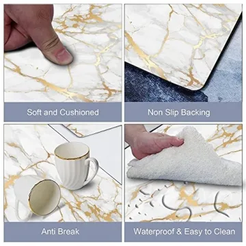 Mrcrypos Cushioned Gold White Kitchen Rugs Non-Slip Mats