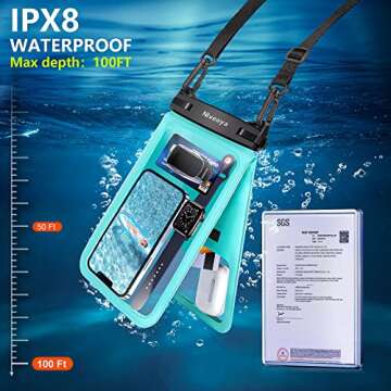 Niveaya [Up to 10.5"]Waterproof Phone Pouch - 2 Pack, Waterproof Phone Lanyard Case with iPhone 16/15/14/13/12 Pro Max up to 9.5", Phone Dry Bags for Vacation Beach Pool Kayak Cruise Travel Essentials