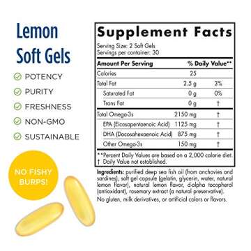Nordic Naturals ProOmega 2000, Lemon Flavor - 2150 mg Omega-3 - 60 Soft Gels - Ultra High-Potency Fish Oil - EPA & DHA - Promotes Brain, Eye, Heart, & Immune Health - Non-GMO - 30 Servings