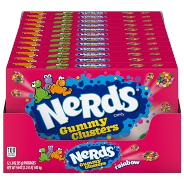 Nerds Gummy Clusters Candy, Rainbow, 3 Ounce Movie Theater Candy Boxes (Pack of 12)