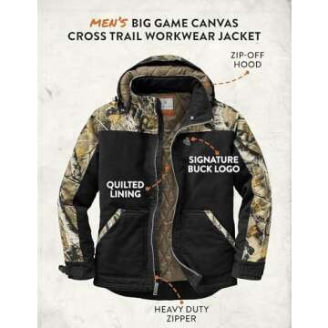 Legendary Whitetails Men's Canvas Cross Trail Workwear Coat, Black, Large