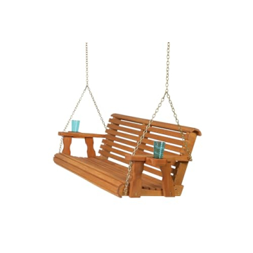 Amish Casual 5 Foot Porch Swing with Cup Holders - Cedar Stain