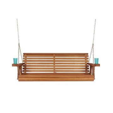 Amish Casual 5 Foot Porch Swing with Cup Holders - Cedar Stain