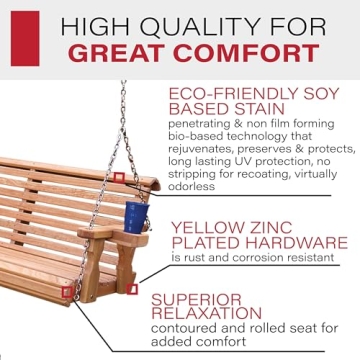 Amish Casual 5 Foot Porch Swing with Cup Holders - Cedar Stain