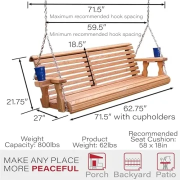 Amish Casual 5 Foot Porch Swing with Cup Holders - Cedar Stain