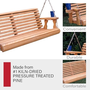 Amish Casual 5 Foot Porch Swing with Cup Holders - Cedar Stain