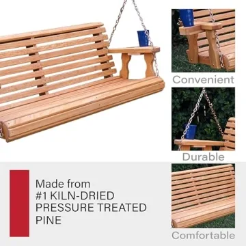 Amish Casual 5 Foot Porch Swing with Cup Holders - Cedar Stain