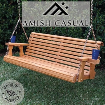 Amish Casual 5 Foot Porch Swing with Cup Holders - Cedar Stain