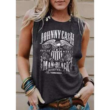 Women's Country Music Tank Tops Shirt Vintage Letters Graphic Music City Tank Vest Music Lovers Summ...