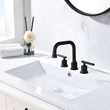 WOWOW Two Handles Widespread 8 inch Bathroom Faucet Black 3 Pieces Basin Faucets 360 Degree Swivel Spout Lavatory Sink Faucet