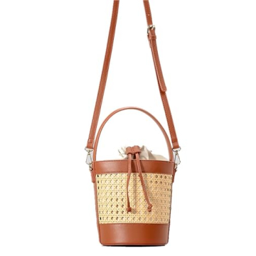 Rattan Bucket Bag Stylish Straw Beach Handbag for Summer