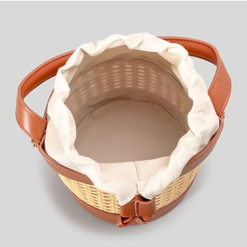 Rattan Bucket Bag Stylish Straw Beach Handbag for Summer