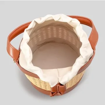 Rattan Bucket Bag Stylish Straw Beach Handbag for Summer