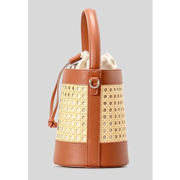 Rattan Bucket Bag Stylish Straw Beach Handbag for Summer