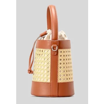 Rattan Bucket Bag Stylish Straw Beach Handbag for Summer
