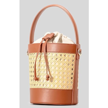 Rattan Bucket Bag Stylish Straw Beach Handbag for Summer