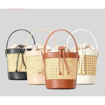 Rattan Bucket Bag Stylish Straw Beach Handbag for Summer