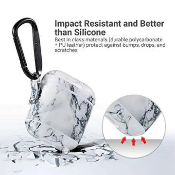 ULAK AirPods Case, Marble Protective Hard PC with PU Leather Upgrade Skin, Portable Shockproof AirPod Accessories with Keychain for Apple AirPod 2&1 Charging Case(2019)[LED Visible](WhiteMarble)