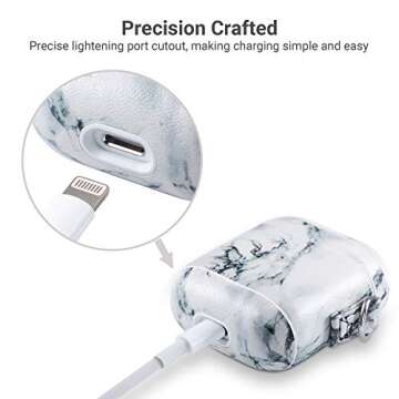 ULAK AirPods Case, Marble Protective Hard PC with PU Leather Upgrade Skin, Portable Shockproof AirPod Accessories with Keychain for Apple AirPod 2&1 Charging Case(2019)[LED Visible](WhiteMarble)