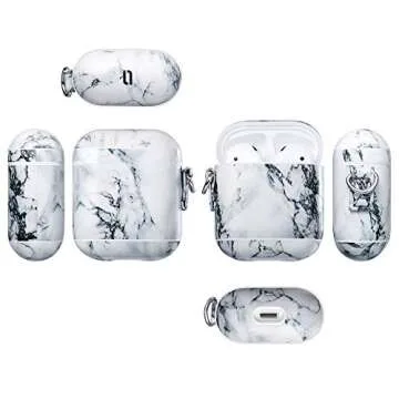ULAK AirPods Case, Marble Protective Hard PC with PU Leather Upgrade Skin, Portable Shockproof AirPod Accessories with Keychain for Apple AirPod 2&1 Charging Case(2019)[LED Visible](WhiteMarble)